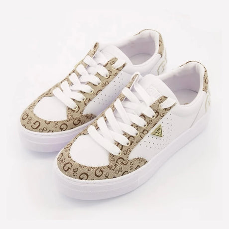 GUESS, White & Beige Beverly Logo Trainers GUW113