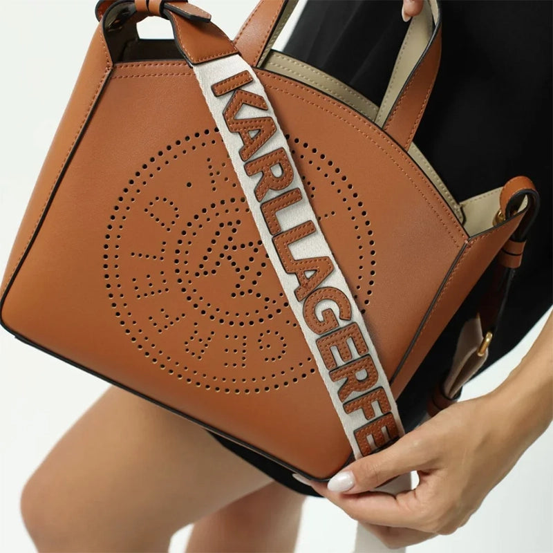 KARL LEGERFELD PARIS CIRCLE PERFORATED TOTE BROWN B130